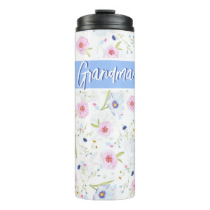 Personalised Grandma Beautiful Floral Pink Blue  Thermal Tumbler
