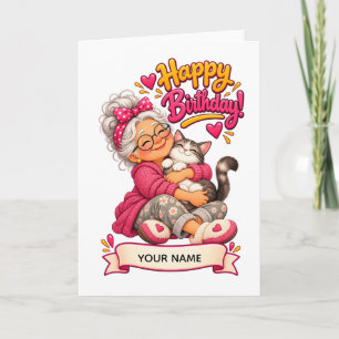 Personalised Grandma Birthday Card with Cat