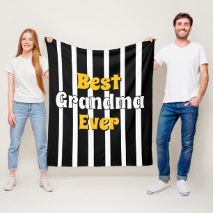 Personalised grandma black &white stripes fleece blanket
