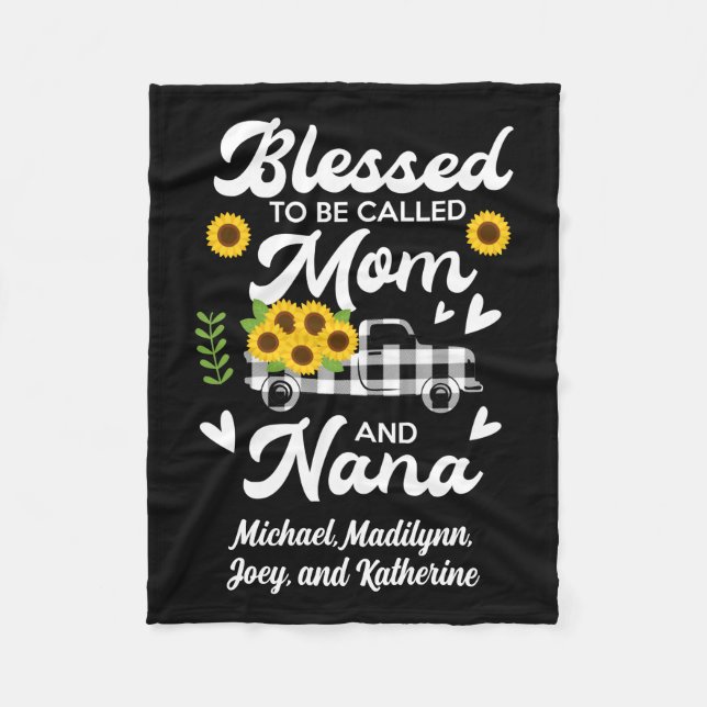 Personalised Grandma Blessed Mum Nana Grandkids Fleece Blanket (Front)