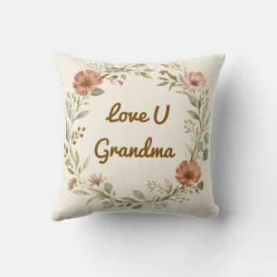 Personalised Grandma Custom Floral Wreath Gift Cushion