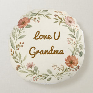 Personalised Grandma Custom Floral Wreath Gift Round Cushion