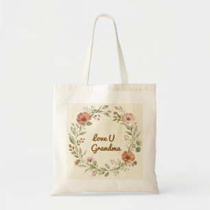 Personalised Grandma Custom Floral Wreath Gift Tote Bag