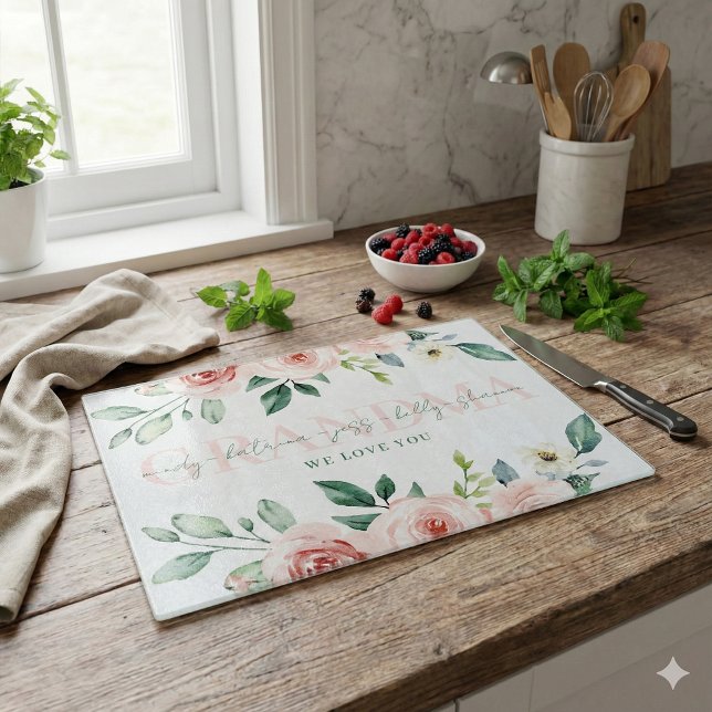 Personalised Grandma Cutting Board (The beautiful watercolor rose personalized cutting board would make a wonderful gift for grandma! )