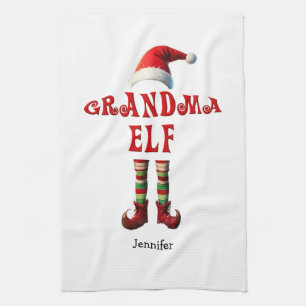 Personalised Grandma Elf Christmas Kitchen Towel