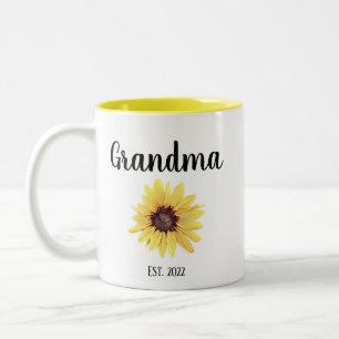 Personalised Grandma Est. Painted Sunflower Two-Tone Coffee Mug