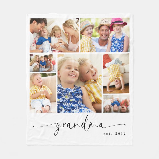 Personalised Grandma Est Photo Collage Fleece Blanket (Front)