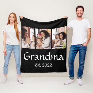 Personalised Grandma Established 3-Photo Collage Fleece Blanket