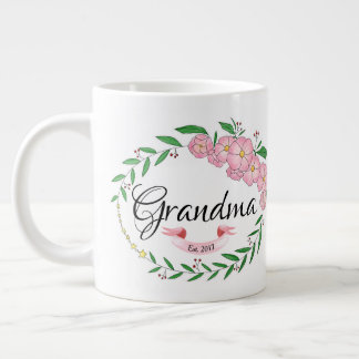 Personalised Grandma Established Flower Wreath Large Coffee Mug