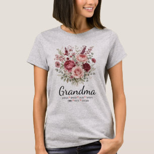 Personalised Grandma Floral Grandma Names Gift T-Shirt
