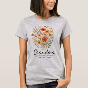 Personalised Grandma Floral Grandma Names Gift T-Shirt