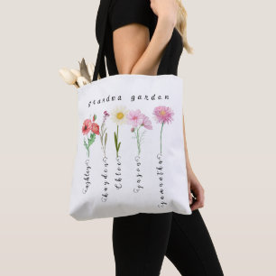 Personalised grandma garden birth flowers  tote bag