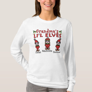 Personalised Grandma Grandkids Elves 2 Boys 1 Girl T-Shirt