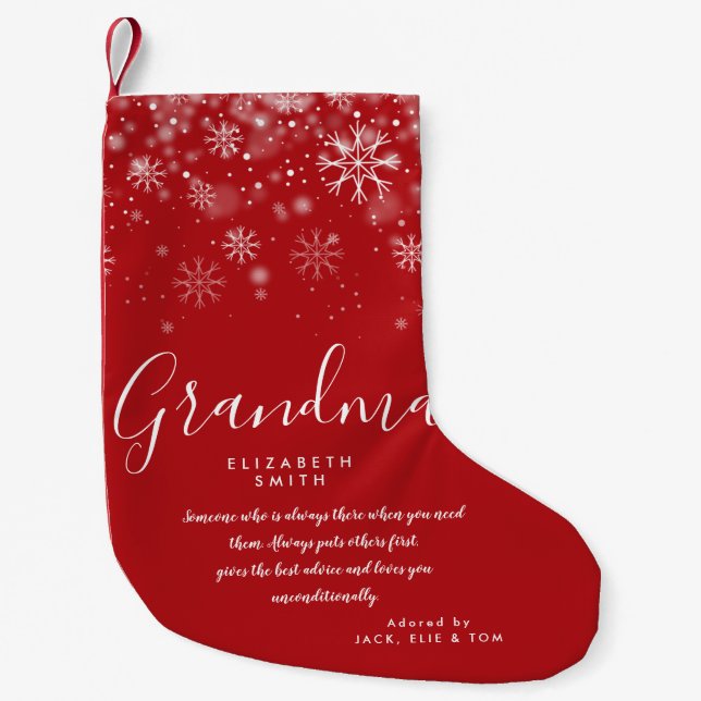 Personalised Grandma Granny Quote Holiday Snow Small Christmas Stocking (Front)