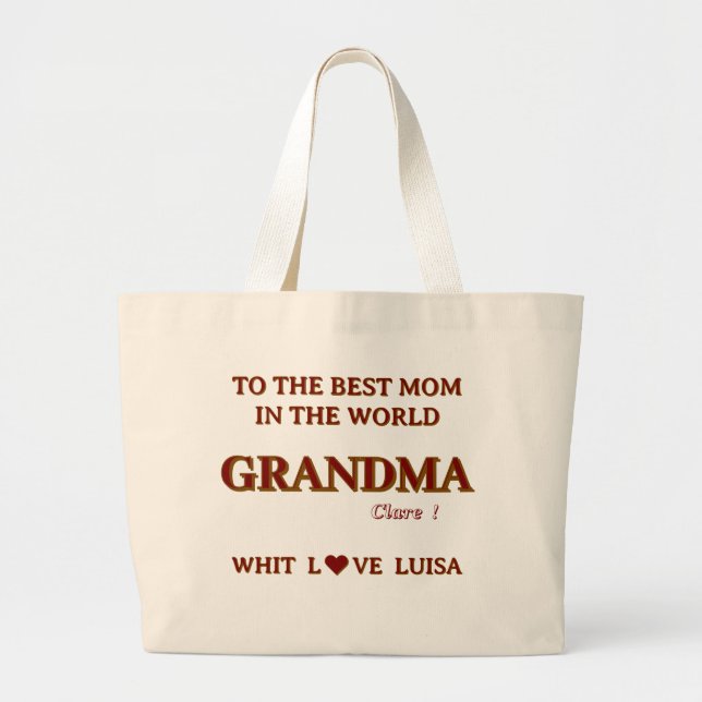 Personalised Grandma Mum Mummy Script  Large Tote Bag (Front)