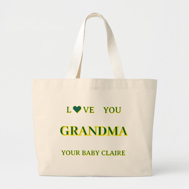 Personalised Grandma Script Large yellow & green Tote Bag (Front)