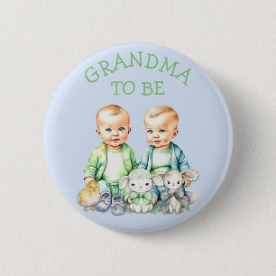 Personalised Grandma to be Twins Baby Shower   6 Cm Round Badge