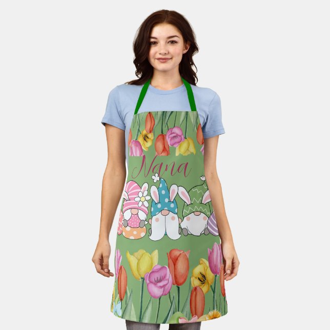 Personalised grandma tulip flower Easter gnomes Apron (Worn)