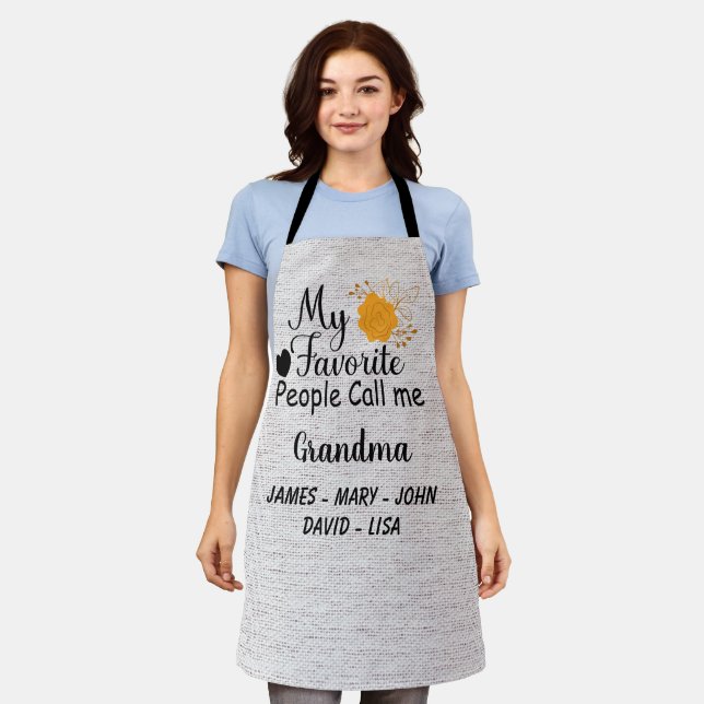 Personalised Grandma with names of the grandkids Apron (Worn)