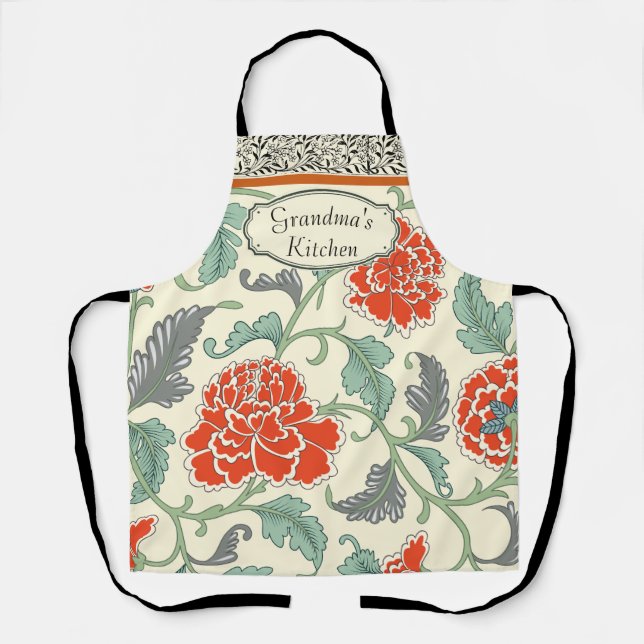 Personalised Grandmas kitchen Japanese floral  Apron (Front)