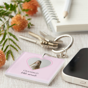 Personalised Grandma's Little Miracle Heart Photo  Key Ring