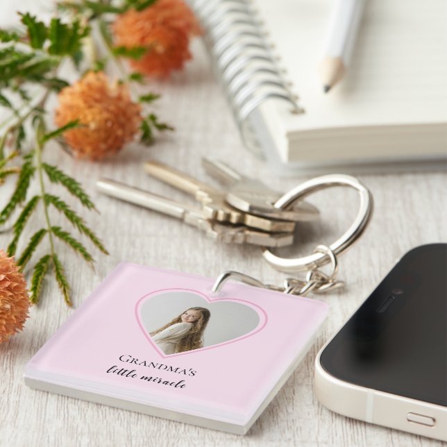 Personalised Grandma's Little Miracle Heart Photo  Key Ring (Front Right)
