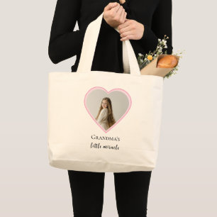 Personalised Grandma's Little Miracle Heart Photo  Large Tote Bag