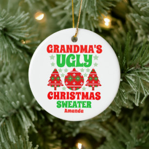 Personalised Grandma's Photo Ugly Sweater Ceramic Tree Decoration