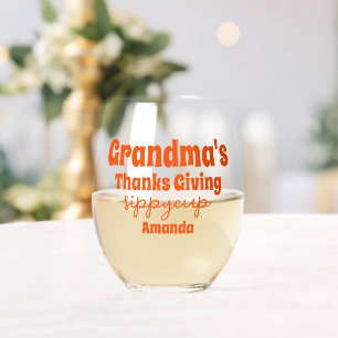Personalised Grandma's Thanksgiving Sippy Cup Stemless Wine Glass