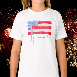 Personalised Grandmillennial Patriotic Bow Flag T-Shirt