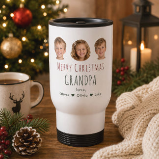 Personalised Grandpa Christmas Gift 3 Photo Travel Mug