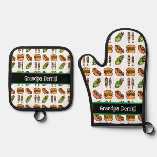 Personalised Grandpa Cute Barbecue Foods Oven Mitt & Pot Holder Set