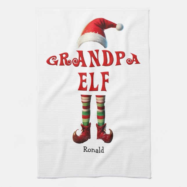 Personalised Grandpa Elf Christmas Kitchen Towel (Vertical)