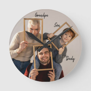Personalised Grandpa Father Son Round Clock