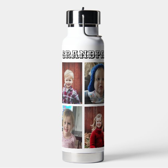Personalised Grandpa | Grandkids Photos Water Bottle (Left)