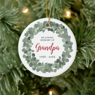 Personalised Grandpa Memorial Rustic Sage Wreath Ceramic Tree Decoration