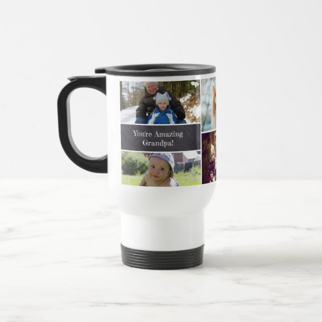Personalised Grandpa Photo Collage Chalkboard Travel Mug (Left)
