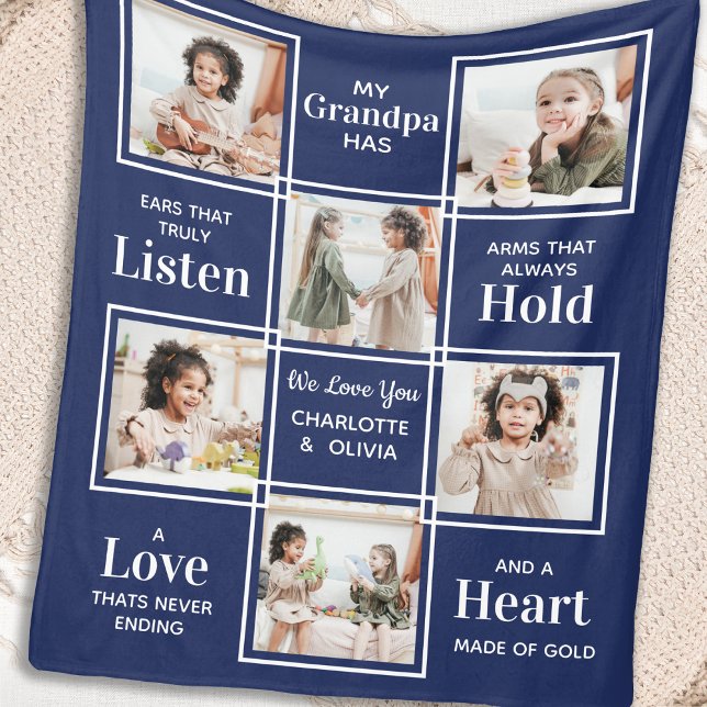 Personalised Grandpa Photo Collage Fleece Blanket (Creator Uploaded)