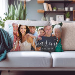 Personalised Grandparents Custom Photo Lumbar Cushion<br><div class="desc">Custom made to order throw pillows personalised with your photos and text. Stylish script text says "grandparents" across the front with space to add an established date or other custom message. Add large full bleed photos on the front and back sides to create a reversible custom pillow. Use the design...</div>