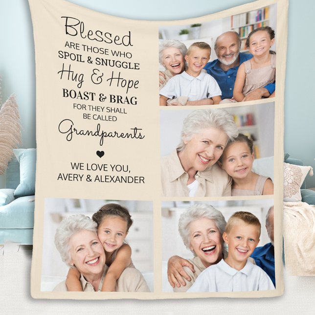 Personalised Grandparents Quote Photo Collage Fleece Blanket (Creator Uploaded)