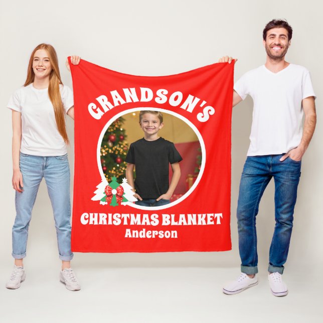 Personalised Grandson's Photo Christmas Fleece Blanket (In Situ)