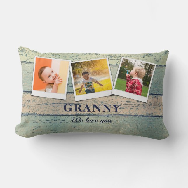 Personalised Granny Grandchildren 3 Photo Collage Lumbar Cushion (Front)
