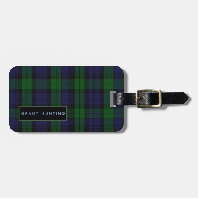 Personalised Grant Hunting Tartan Mens Luggage Tag (Front Horizontal)