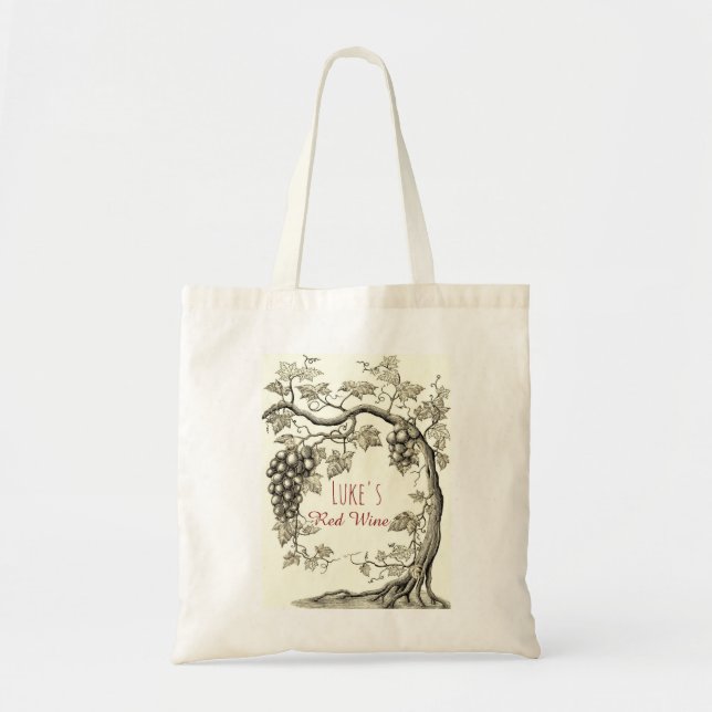 Personalised Grape Vine Red Wine Tree Tote Bag (Front)