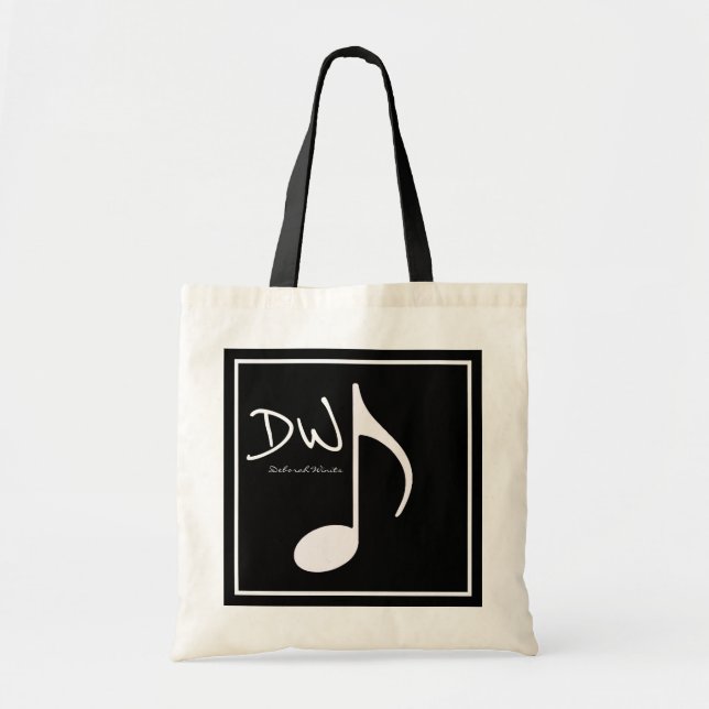 Personalised graphic music note on black tote bag (Front)