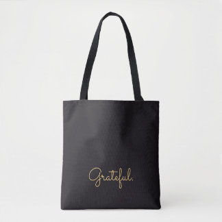 Personalised Grateful Black Gold Script Gratitude Tote Bag