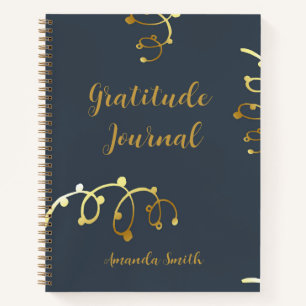 Personalised Gratitude Journal, Blue With Gold  Notebook