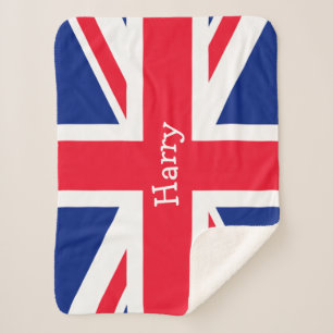 Personalised Great Britain Union Jack Flag Sherpa Blanket