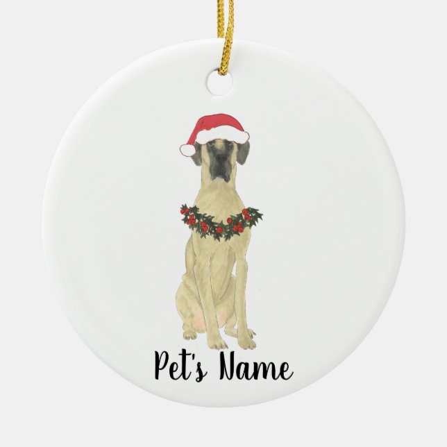 Personalised Great Dane (Fawn) Ceramic Tree Decoration (Front)