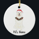 Personalised Great Pyrenees Ceramic Tree Decoration<br><div class="desc">Make the nice list this year with a personalised Christmas ornament of your favourite little great pyrenees elf in a santa hat and red and green holly wreath! For the sweetest gifts,  pair it with a matching art print or another item from my great pyrenees dog collection!</div>